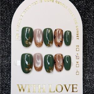 Green and Brown Press-On Nails